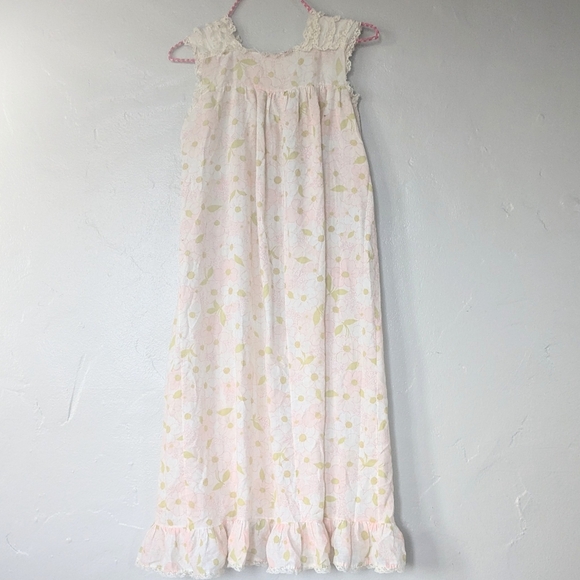 Vtg 70s Floral Cotton Granny Nightgown Lace Ruffle Yoke S - Picture 4 of 4